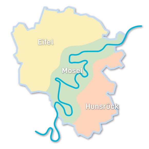 Karte mit den Regionen im Kurvenkreis Karte des Kurvenkreises CochemZell mit seinen drei Regionen Eifel, Mosel und Hunsrück