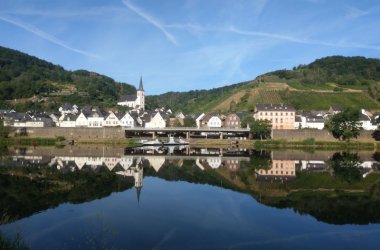 Fotoaufnahme von der anderen Moselseite auf Briedel